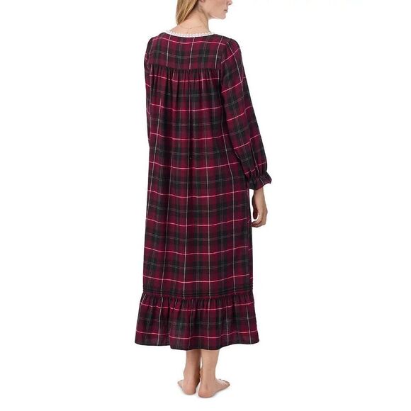 Eileen West Nightgown Womens Size XS Hollyberry Plaid Pajama Long Lace Cottage - Picture 3 of 16